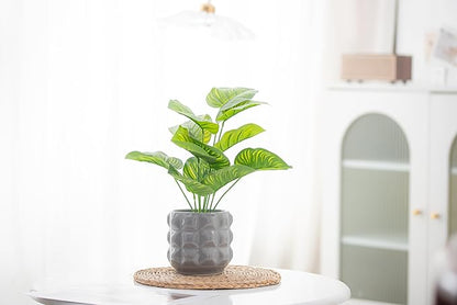 Arktiva Ceramic Planter Pot with Drainage Hole, 4.5 Inch Dia, Indoor and Outdoor, Home Patio Garden, Plants Flower Succulent, 3D Patterned Round (Gray)