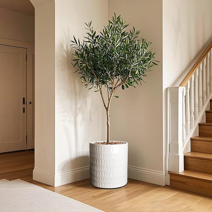 10 Inch Plant Pot,Ceramic Planter with Drainage,Large Planters for Indoor Plants,Indoor&Outdoor Plant pots,Ceramic Flower pots,Cylinder Flower Planter Pot(Pure White)