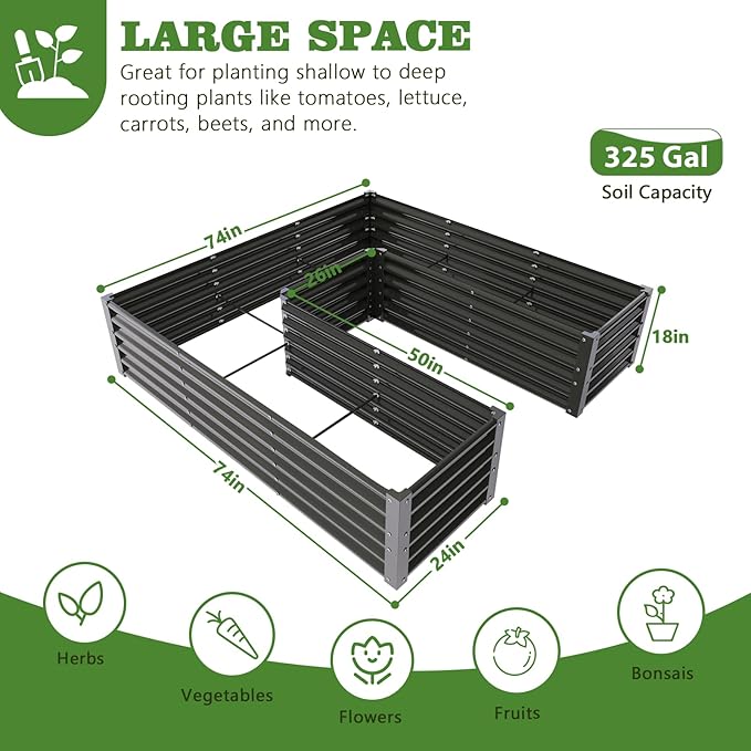 A ANLEOLIFE 4 Set U-Shaped Galvanized Raised Garden Beds Outdoor,6x6x1.5ft Large Metal Planter Box for Planting Vegetables Flowers Herb, Anti-Rust & Easy-Setup, Quartz Grey