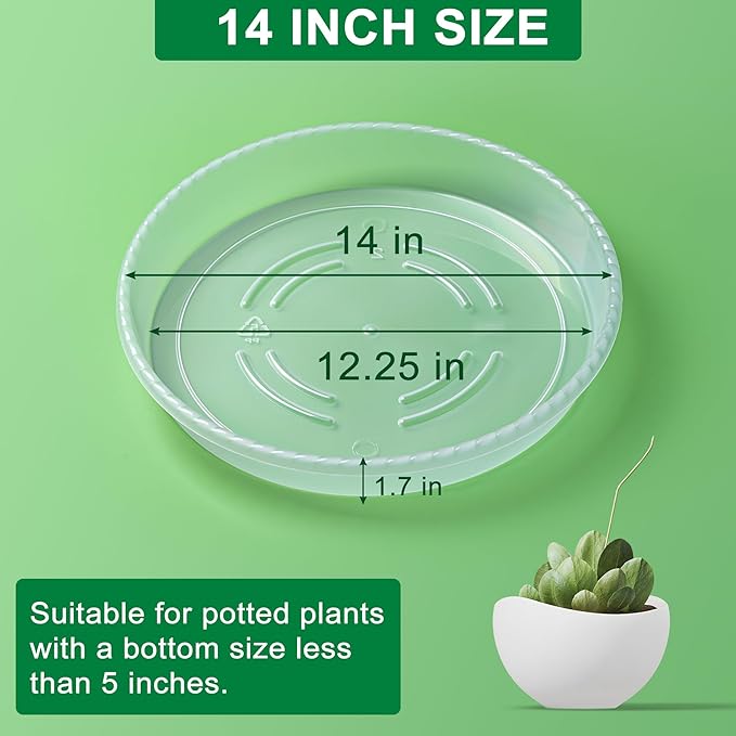 Plant Saucer - 6 Pack 14 Inch Plastic Plant Trays for Pots with Plant Tray Design - Plant Saucers for Indoors and Outdoors Use - Plastic Plant Pot Saucer for Potted Plants - Flower Pot Saucers