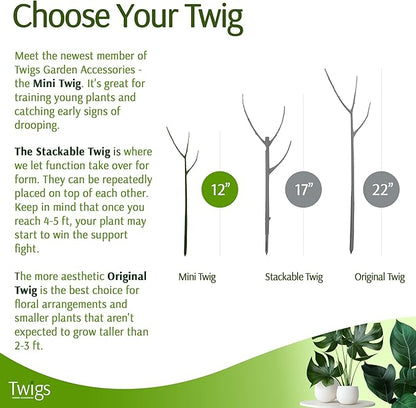 Mini Twigs Plant Support Stakes for Small Plants, Indoor & Outdoor Use, Gardening Supplies, Garden Accessories, Trellis & Ring Alternative - Monstera (Dark Green), 10 Pack, 12" L