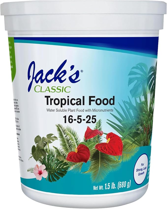 Jack's Classic 16-5-25 Tropical Food Water-Soluble Fertilizer with Micronutrients for Strong Lush Growth, 1.5lbs