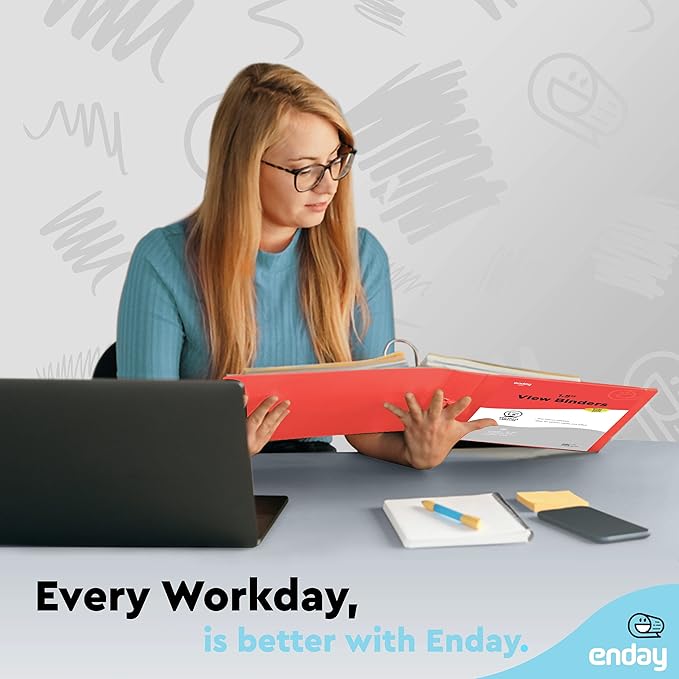 3 Ring Binder 1.5 Inch Red, 1 ½ inch Binder Clear View Cover with 2 Inside Pockets, Colored School Supplies Office and Home – by Enday