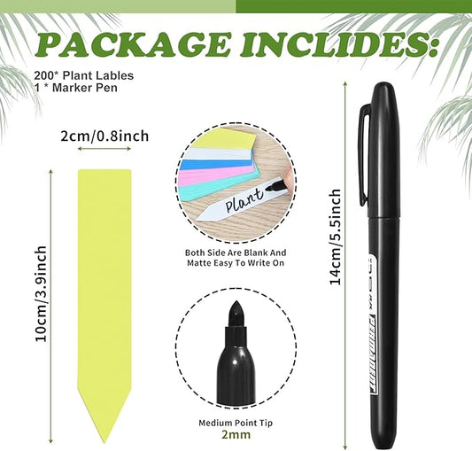 Plant Labels 200 Pcs Yuanling for Seeding Plastic Waterproof Plant Name Tags Garden Labels Marker Garden Pots Stakes for Outdoor Potted Plants Belt Permanent Marking Pen