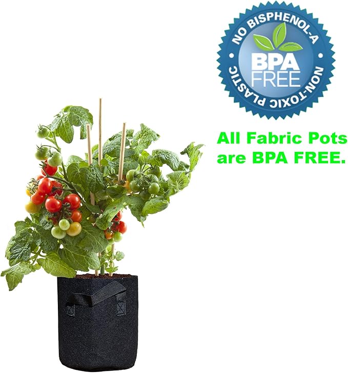 Viagrow Grow Bags/Aeration Fabric Pots with Handles (5 Pack), 1 Gallon, Black (V1GAPOT-5)