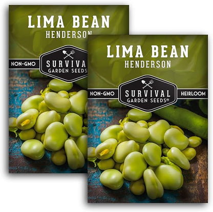 Lima Bean Seeds for Planting – Henderson Butter Bean Seeds for Gardens & Classroom Science Projects, Easy to Grow Non-GMO Heirloom Variety - Survival Garden Seeds (2 Packs)