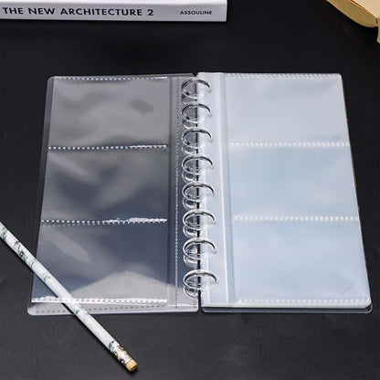 Discbound Photo Album with Clear PET Cover 20 Sheets Clear PP Sleeves 8 Discs Bound Organizer Left Side Open Pockets for Cash Money Stickers Photos Cards (8 Rings 3 Pockets)
