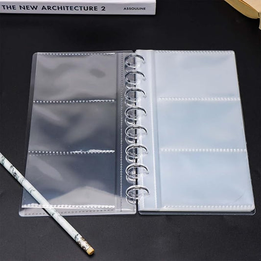 Discbound Photo Album with Clear PET Cover 20 Sheets Clear PP Sleeves 8 Discs Bound Organizer Left Side Open Pockets for Cash Money Stickers Photos Cards (8 Rings 3 Pockets)