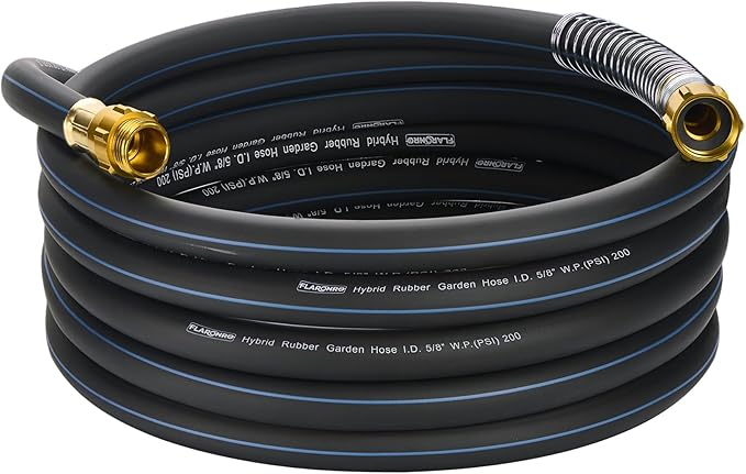 5/8 IN. × 25FT. Flexible Hybrid Rubber Garden Hose, High Flow 5/8" I.D. No Memory Durable Lightweight Water Hose for Watering, Irrigation, Water Transfer Pump