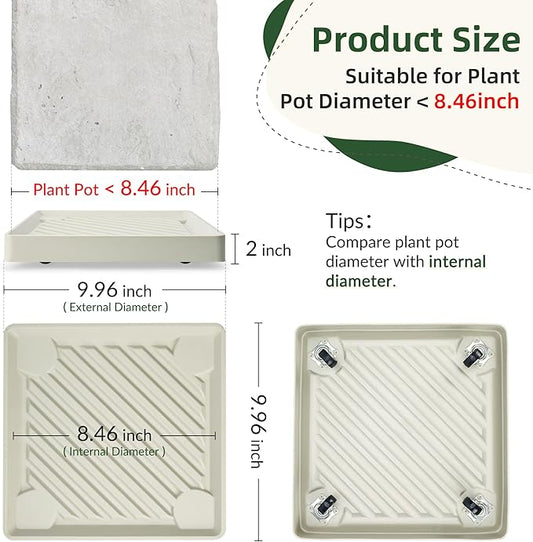 2PCS Square Plant Caddy with Hidden Wheels, Heavy Duty Rolling Plant Stand Caddy with Wheels, Pot Base for Indoor Outdoor, Beige, 9.96 inches