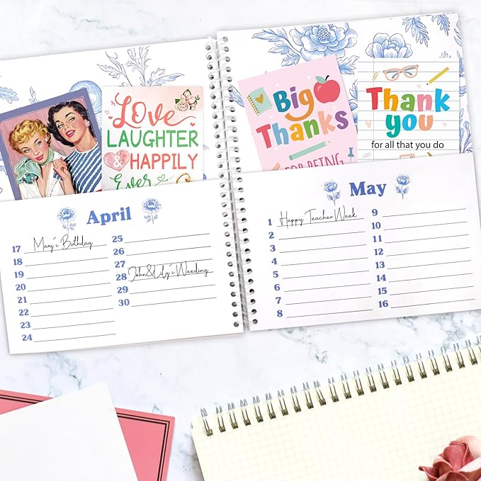 Ceiba Tree Greeting Card Organizer Floral Month by Month Cards Keeper Book with 24 Pockets for Birthday Reminders