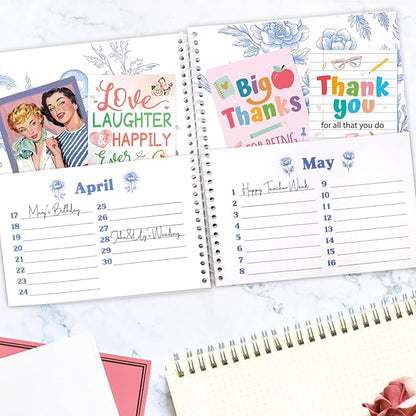 Ceiba Tree Greeting Card Organizer Floral Month by Month Cards Keeper Book with 24 Pockets for Birthday Reminders