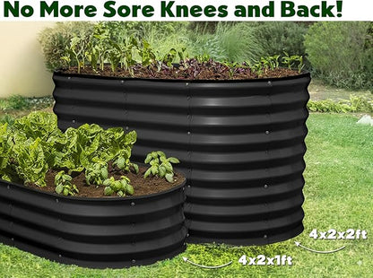 Plant & Plot Galvanized Raised Garden Beds Outdoor // 4×2×2 ft Planter Raised Beds for Gardening, Vegetables, Flowers // Large Metal Garden Box (Black) // Patented Tool-Free Design
