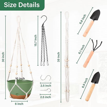 Hanging Planters for Indoor Plants, 2 Pack 10 Inch Self Watering Hanging Pots for Plants with Drainage Holes, Indoor Outdoor Hanging Flower Pots for Home Garden Ceiling Decor (Green)