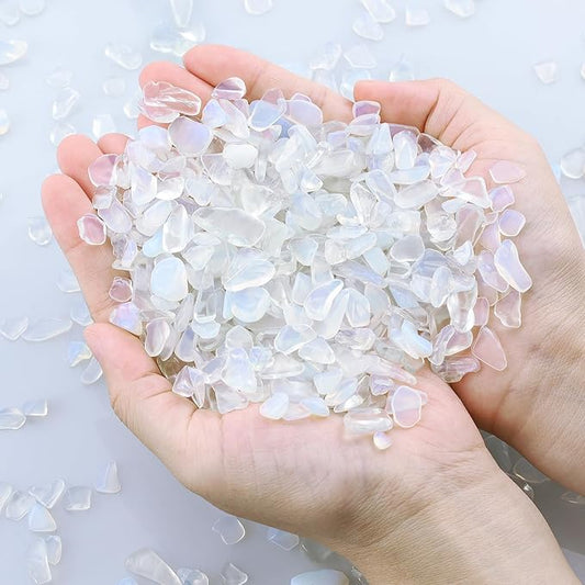 ZHIYUXI Opal Crystal Chips Bulk Fish Tank Decorations Aquarium Rocks Gravel Vase Filler Stones Crystals for Candle Making Witch Kit Gravel for Plants Quartz Sand Gemstone Terrarium Supplies 0.44 lbs