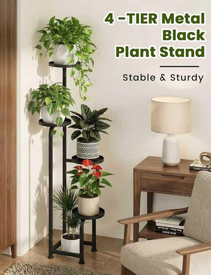 TOSKING 4 Tier Corner Plant Stand Indoor Outdoor, Heavy Duty Metal Flower Pot Holder Shelf for Multiple Plants, Space Saving Patio Garden Balcony Living Room Decor，Black