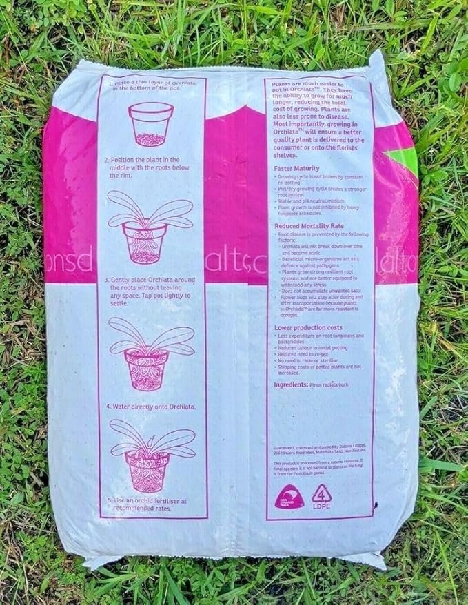 Orchiata Orchid Bark | Orchid Bark for Plants 100% Pure New Zealand Pinus Radiata | Organic Potting Orchid Bark for Aeration and Longevity, 35L Bag (Power 3/8” to 1/2")