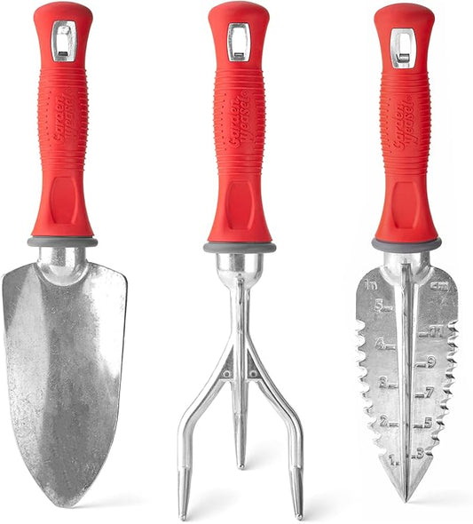 Garden Weasel 3-Piece Hand Tool Combo Set | Trowel, Transplanter and Cultivator | Heavy Duty Lawn and Garden Set, Digging, Planting, and Weeding | 91370-Q