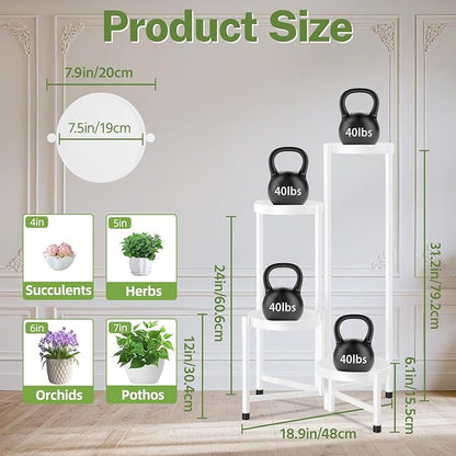 iDavosic.ly Plant Stand Indoor Outdoor, 4 Tier Corner Metal Flower Display Holder Shelf, Easy Assembly Folding Tall Orchid Rack for Patio Balcony Porch Garden Living Room House, White