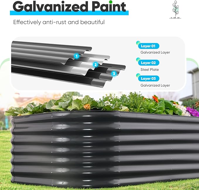 Quictent Galvanized Raised Garden Bed Kit, 6x3x2 ft Oval Metal Planter Box Tall for Vegetables Outdoor Backyard, Strengthened by Crossbar, Dark Gray