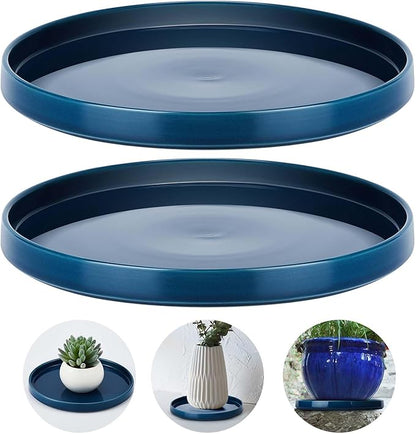 2 Pcs 10 Inch Ceramic Plant Saucer Outdoor Indoor Plant Tray Round Flower Pot Drip Trays Blue Flower Drainage Glazed Pots Base for Holding Water Drips and Soil