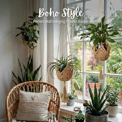 Shappy 3 Pack Jute Crochet Long Plant Hanger for 3 Inch to 12 Inch Pots, Macrame Plant Holder Rope with S Shaped Hooks for Halloween Home Decor (Brown)