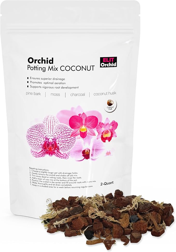 SMEREKA Orchid Potting Mix (2QT) – Coconut Husk, Pine Bark, Moss & Charcoal Blend for Phalaenopsis – Resealable Bag, Premium Handcrafted Orchid Mix