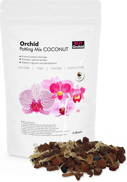 SMEREKA Orchid Potting Mix (2QT) – Coconut Husk, Pine Bark, Moss & Charcoal Blend for Phalaenopsis – Resealable Bag, Premium Handcrafted Orchid Mix
