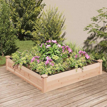 vidaXL Solid Fir Wood Garden Raised Bed - Outdoor Planter Pot with Protective Liner, 47.2"x47.2"x9.8" - Ideal for Plants, Vegetables, Herbs, Flowers - Natural Brown
