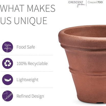 Crescent Garden Brunello Planter, Classic Rolled-Rim Plant Pot, Lightweight, Indoor & Outdoor Large Flowerpot - UV Safe & Frost Resistant - 27" W (Rust)
