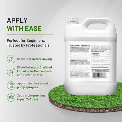 Covington Chelated Liquid Iron Concentrate (32oz) Lawn & Garden Liquid Iron & Nitrogen Supplement for Plants, Shrubs & Trees, Treats Deficiency, Discoloration, Stunted Growth & Root Stress
