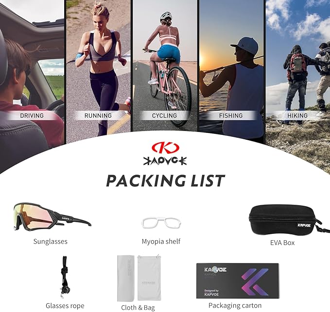 KAPVOE Photochromic Cycling Glasses Men Women Mountain Bike Sunglasses Clear MTB Bicycle Riding - K9408