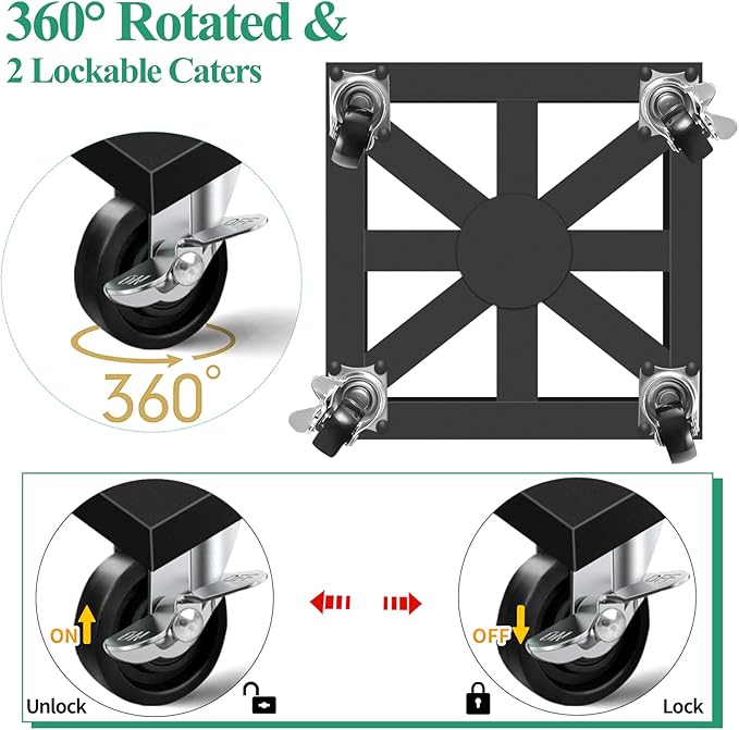 Plant Caddy with Wheels, 12'' 2 Pack Metal Rolling Plant Stand Square Plant Dolly with Iron Lockable Casters Heavy Duty Pot Mover Rollers, Holds up 400 Lbs Planter
