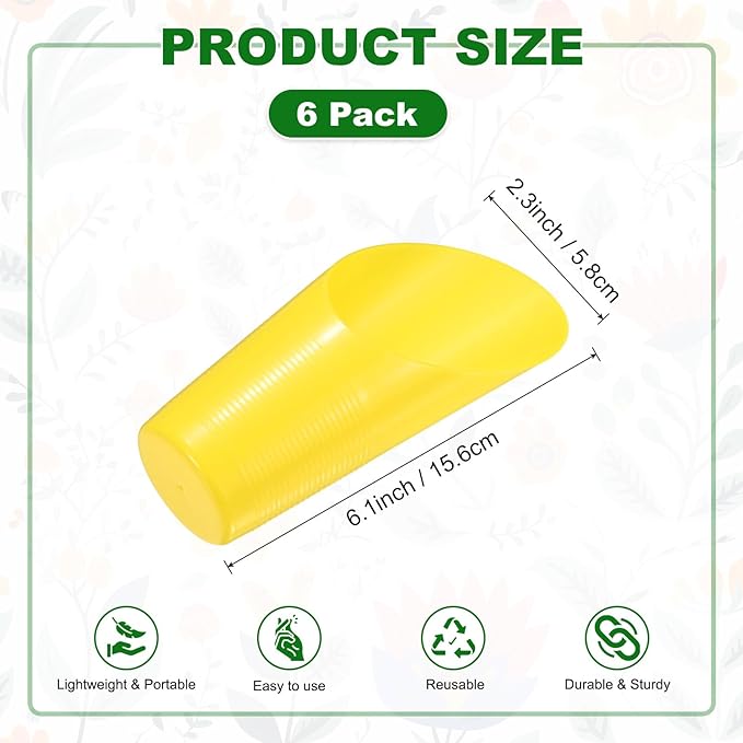6-Pack Bonsai Soil Scoops, Plastic Garden Soil Scoops Bucket Shovel Potting Scoopers for Transplanting/Flower Planting/Plant Succulent, Colorful Small Gardening Tools [Yellow]