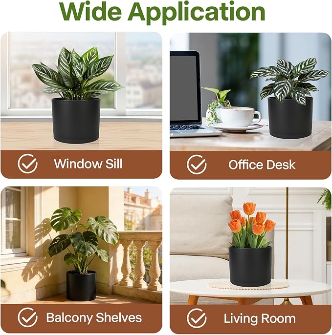 GARDIFE 10/9/8 Inch Modern Cylinder Planter, Plant Pots for Indoor Outdoor Plants, Flower Pots with Drainage Holes and Saucers for Garden Succulent Nursery House Plants (Black)