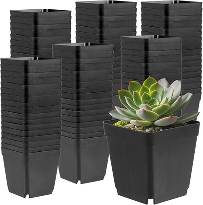 150PCS 4 Inch Square Nursery Plant Pots, Plastic Plant Seedling Pots with Drainage Holes, Black Plant Seedling Pots for Starting Seedlings or Garden Plant