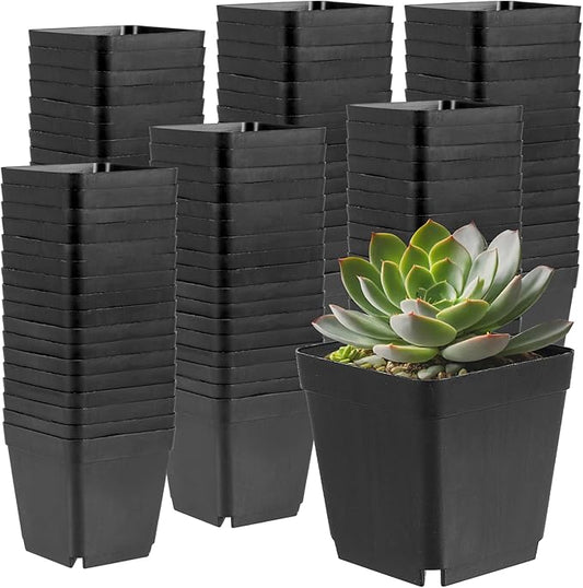 150PCS 4 Inch Square Nursery Plant Pots, Plastic Plant Seedling Pots with Drainage Holes, Black Plant Seedling Pots for Starting Seedlings or Garden Plant
