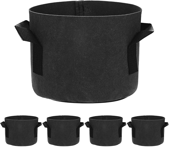5-Pack Plant Grow Bags 1 Gallon Grow Bags 300G Thickened Fabric Pots with Durable Handles Plant Garden Grow Pots for Fruits/Vegetables/Flowers/Plants [Black]