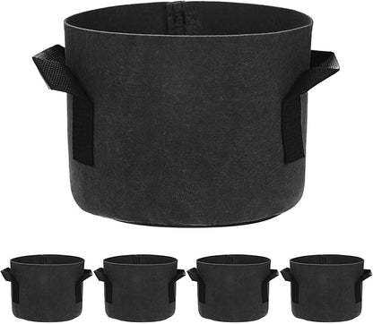 5-Pack Plant Grow Bags 1 Gallon Grow Bags 300G Thickened Fabric Pots with Durable Handles Plant Garden Grow Pots for Fruits/Vegetables/Flowers/Plants [Black]