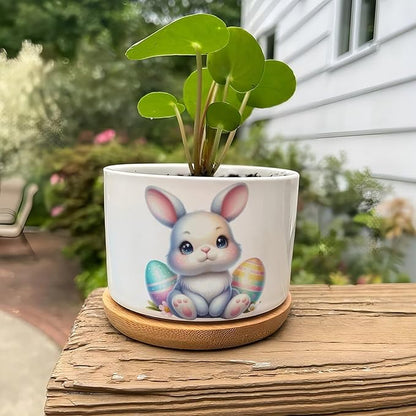 DreamAutumn Easter Bunny Ceramic Planters Ceramic Pots with Saucers Orchid Pots for Plants Succulents Pots Office Desk Garden Balconys New Home Decor,Gifts for Mom Mother Grandmother