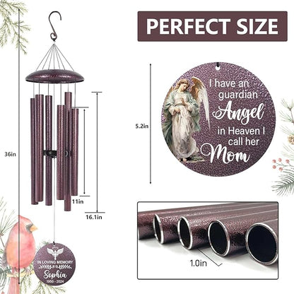 ASTARIN 36" Large Deep Tone Personalized Sympathy Wind Chimes, Memorial Wind Chime for Loss of Mother Father Loved One, Angel Bereavement Gifts Decor Outdoor Patio Garden Graveyard, Produced in USA