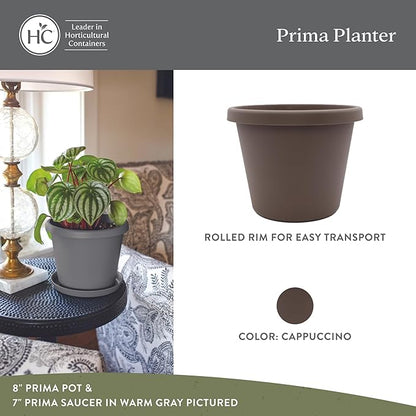 The HC Companies 20 Inch Prima Round Planter Pots with Drainage Holes and Rolled Rim, Lightweight UV-Resistant Plastic Indoor & Outdoor Planters, 2-Pack Flower Pots for Garden & Home Decor, Cappuccino