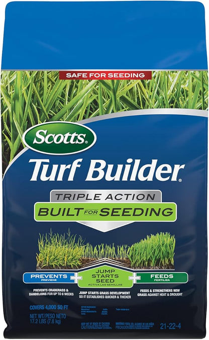 Scotts Turf Builder Triple Action Built For Seeding, Weed Preventer and Fertilizer for New Lawns, 4,000 sq. ft., 17.2 lbs.