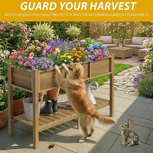 DWVO 48x18x30in Raised Garden Bed HDPE, Poly Wood Planter Box Stand,Weather-Resistant Planter Box with Legs, Elevated Garden Bed for Backyard, Patio, Balcony,Brown