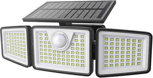 2500LM Solar Lights Outdoor with Motion Sensor,3 Head 270° Wide Angle Street Area Lights,IP65 Waterproof Security Lighting with 3 Modes(Non-Remote,1 Pcs)