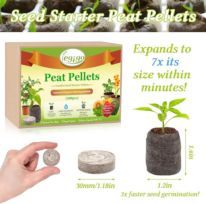 Legigo 100 PCS 30mm Peat Pellets Seed Starter Soil, Compressed Seed Starting Pods Plant Starter Soil Pods Plugs for Seedlings, Peat Pods for Starting Seeds, Herbs Tomatoes Flowers and Vegetables