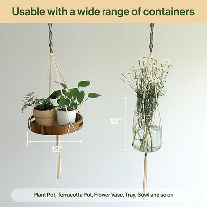 Macrame Plant Hanger Polyester Rope 42 Inch Outdoor Indoor Adjustable Hanging Planter for up to 10 Inch Plant Pot Modern Boho Home Decor (Ivory/Forest Green)