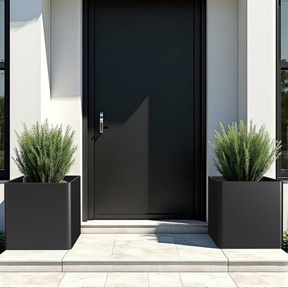 Large Metal Square Planter 24" L x 24" W x 24" H, Heavy Duty Black Large Outdoor Planters with Drainage Hole for Porch/Patio/Garden