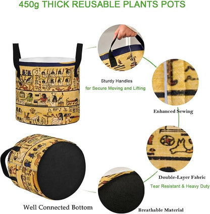10 Gallon Old Egyptian Papyrus and Hieroglyph Garden Breathable Grow Bag Thickened Heavy Duty Plant Pot Containers with Handles for Potato Tomato Fruits Vegetables Flowers