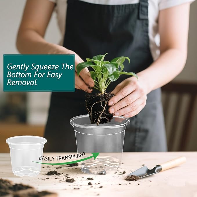 MAFONE Clear Nursery Pots 5/4/3.5 Inch, Plastic Seed Starter High Transparency Plastic Seedling Plant Pot with Drainage Holes15 Labels (15Pcs)